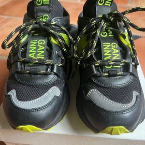 Ganni Tech Sneakers Black Neon Green EUR 36 /US 5 fit like US 6